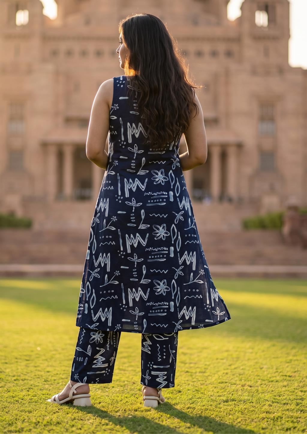 Navy Printed Cotton Co-Ord Set