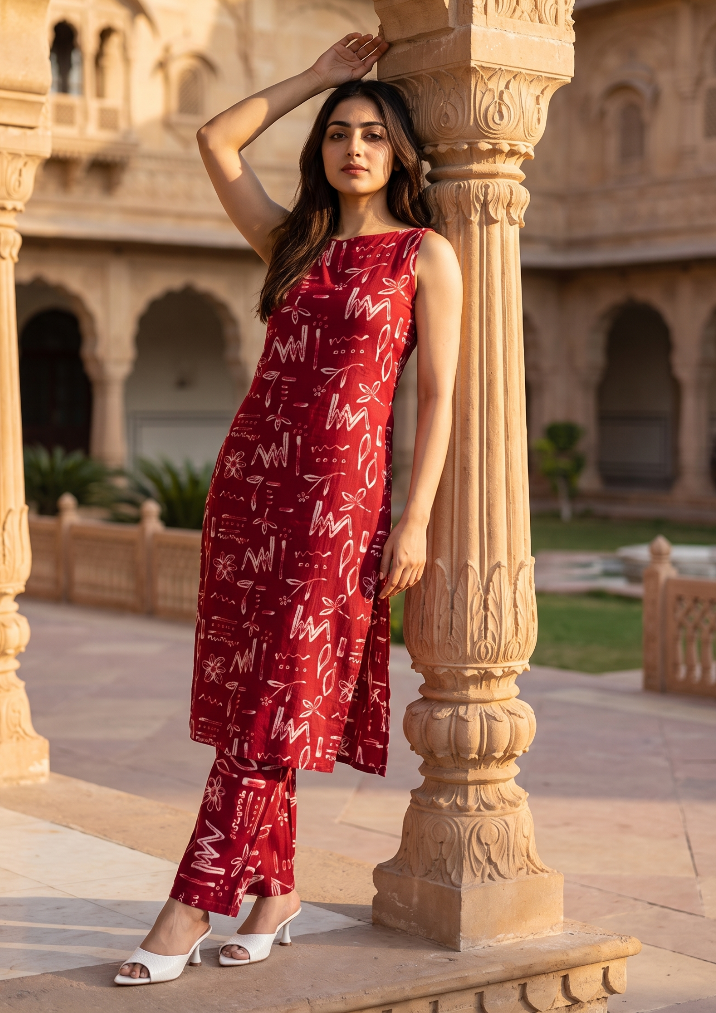 Red Printed Cotton Co-Ord Set