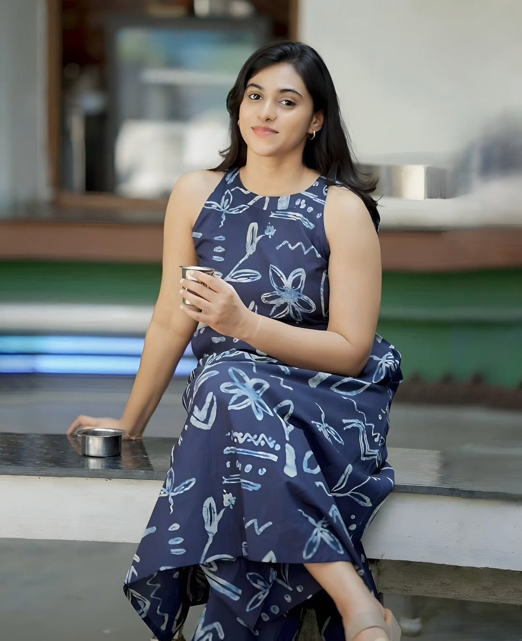 Navy Printed Cotton Co-Ord Set