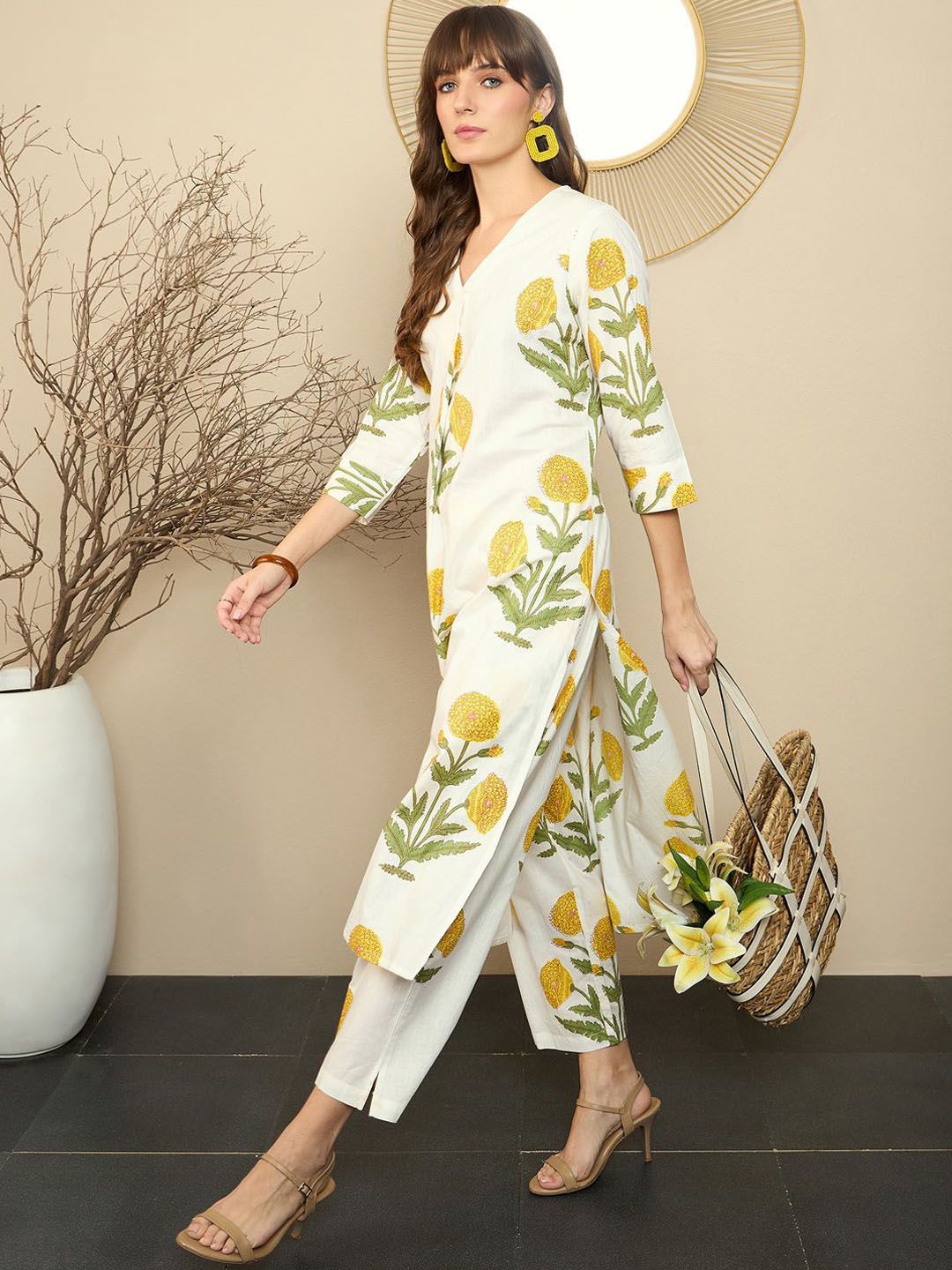 Off White Printed Cotton Flex Co-Ord Set