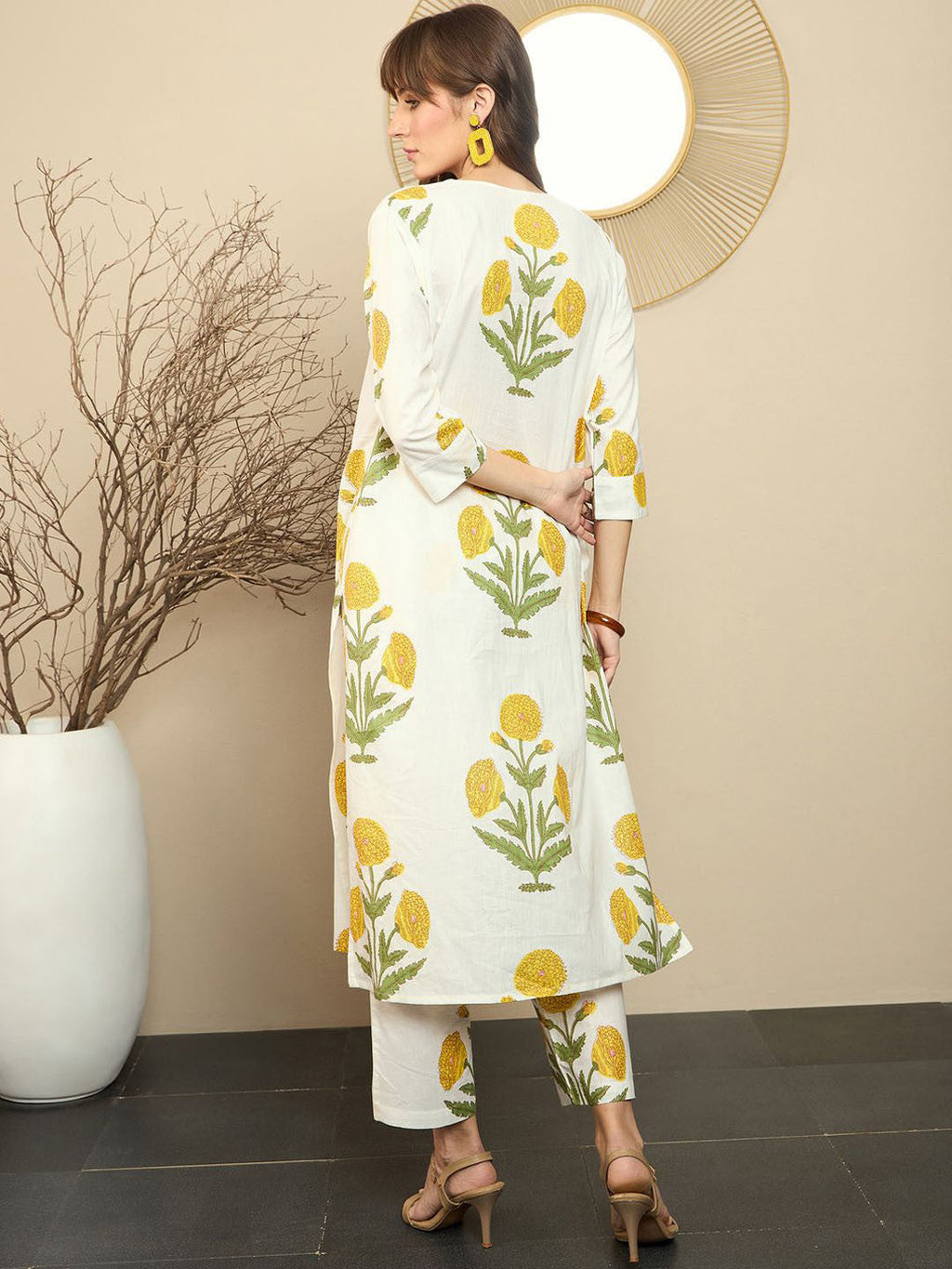 Off White Printed Cotton Flex Co-Ord Set