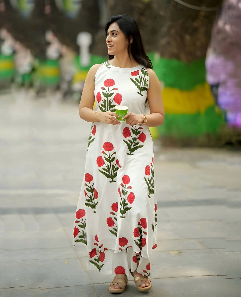 White Floral Printed Cotton Co-Ord Set