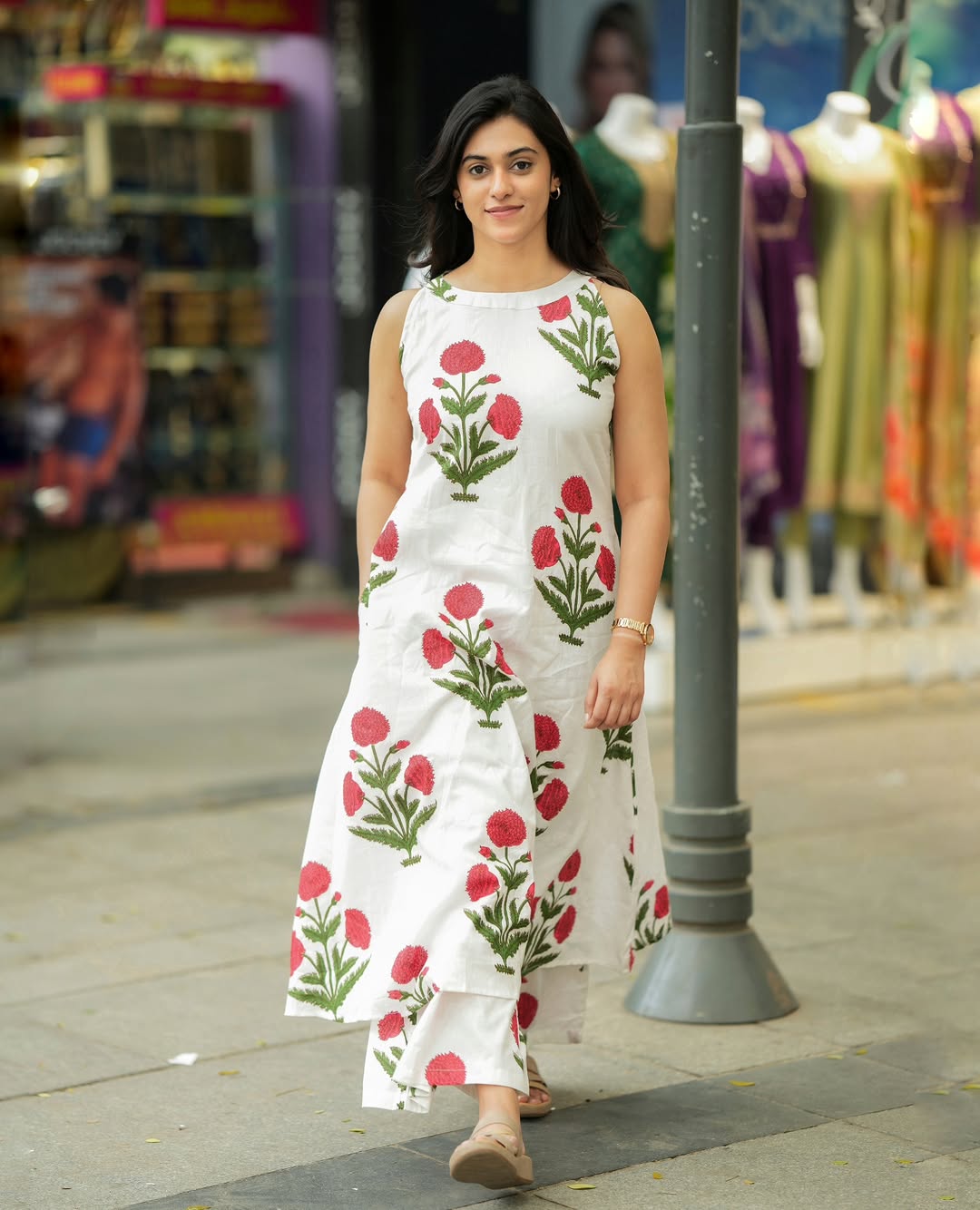 White Floral Printed Cotton Co-Ord Set