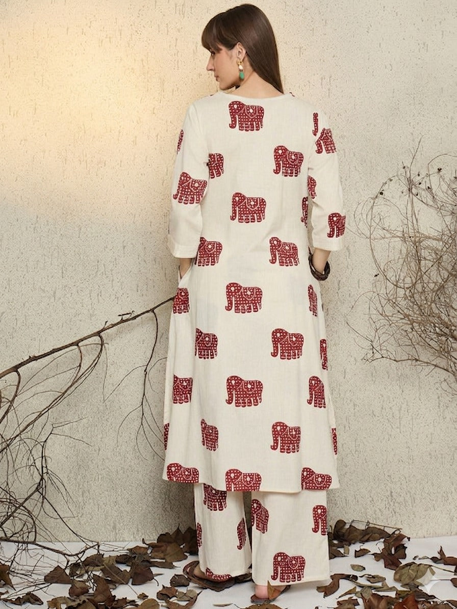 Off White Printed Cotton Flex Co-Ord Set